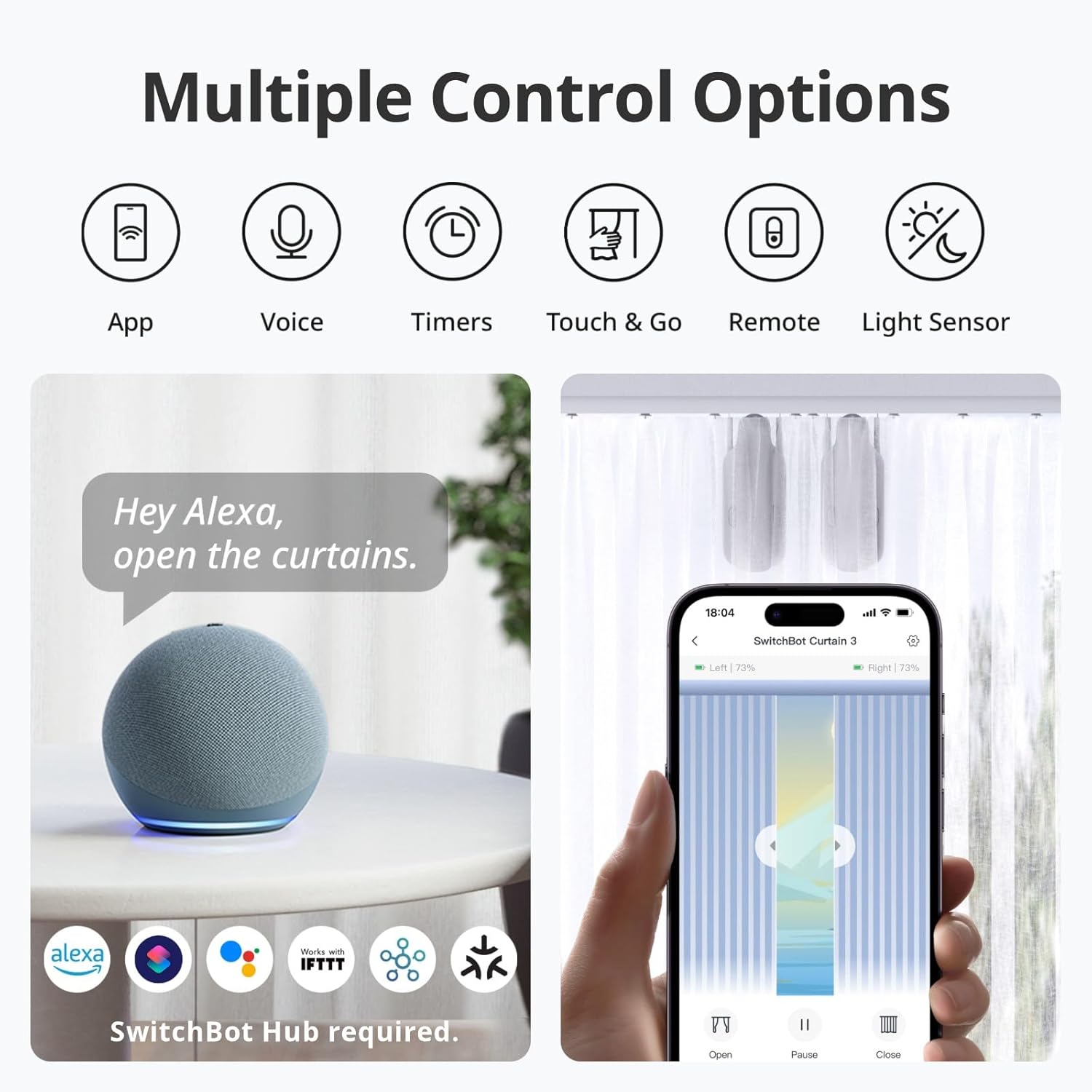 Smart Automatic Curtain Opener - Bluetooth Remote Control with App/Timer, Upgraded Performance Motor, Add  Hub to Make It Work with Alexa, Google Home, Homekit(Curtain 3, U Rail)