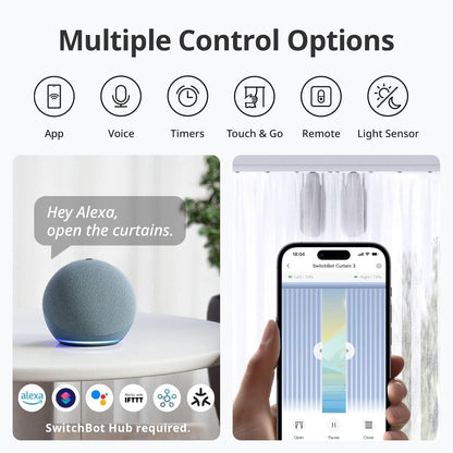 Smart Automatic Curtain Opener - Bluetooth Remote Control with App/Timer, Upgraded Performance Motor, Add  Hub to Make It Work with Alexa, Google Home, Homekit(Curtain 3, U Rail)